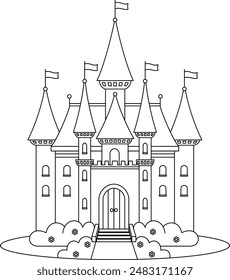 Cute castle outline coloring page for kids