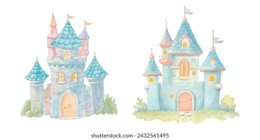 cute castle watercolour vector illustration