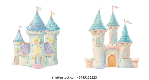 cute castle watercolour vector illustration 