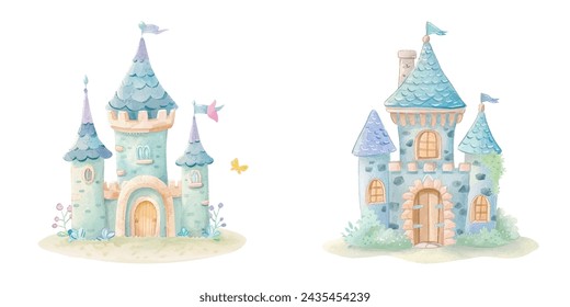 cute castle watercolour vector illustration