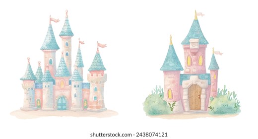 cute castle watercolour vector illustration 