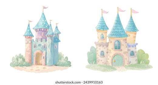 cute castle watercolour vector illustration 