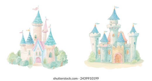 cute castle watercolour vector illustration 