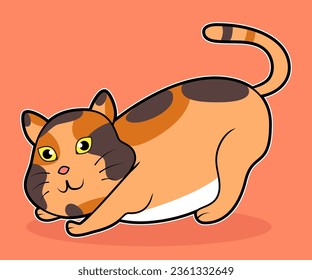 cute cat with 3 colors posing actively cartoon vector illustration concept