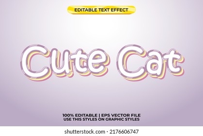 Cute Cat 3d Text Effect With Cute Theme. Pastel Typography Template For Minimalist Tittle