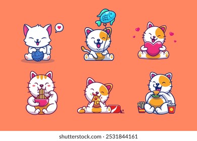 Cute Cat Activites  Character Vector Design Illustrations Pack