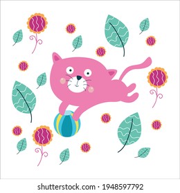 Cute Cat Activity Flat Cartoon Character Vector Template Design Illustration