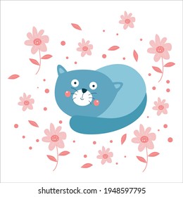 Cute Cat Activity Flat Cartoon Character Vector Template Design Illustration