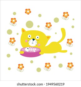 Cute Cat Activity Flat Cartoon Character Vector Template Design Illustration