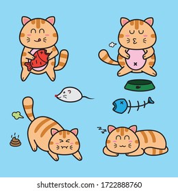 Cute Cat Activity Vector Set