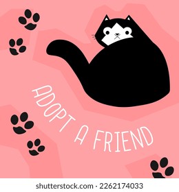 Cute cat adoption of pet, adopt a pet from veterinary. Get kitty and care for purry feline animal. Banner or advertisement for kittens lovers and homeowners. Vector in flat style illustration