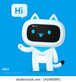 Cute cat ai robot assistance character in greeting action use for illustrations