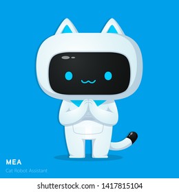 Cute cat ai robot assistance character in respecting action use for illustrations