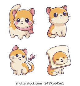 Cute cat alone, cartoon style set