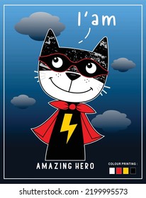 cute cat amazing hero, vector animal cartoon illustration design