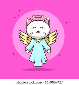 Cute Cat Angel Vector Icon Illustration, Cute Cat Angel Mascot Character, Cute Cat Angel Flat Cartoon Illustration