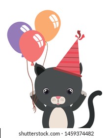 cute cat animal with balloons helium