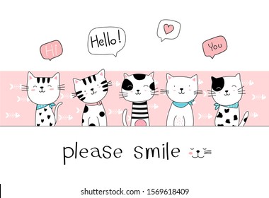 The cute cat animal cartoon on white background. hand drawn style.