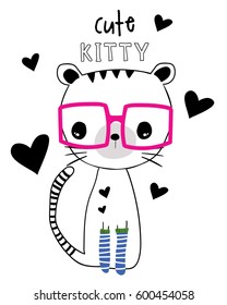 Cute cat animal cartoon vector illustration.