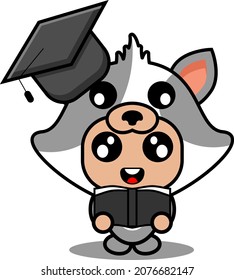 cute cat animal costume mascot cartoon character vector wearing graduation hat and holding book