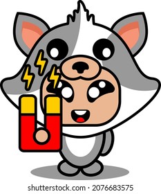 cute cat animal costume mascot cartoon character vector holding magnet