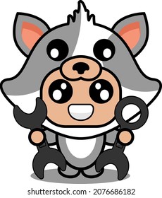 cute cat animal costume mascot cartoon character vector holding mechanical tool