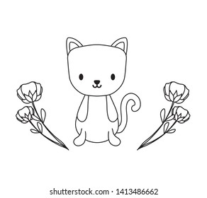 cute cat animal with flowers decoration