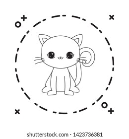 cute cat animal with frame circular