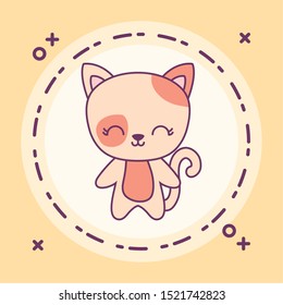 cute cat animal with frame circular vector illustration design