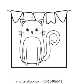cute cat animal with garlands hanging isolated icon