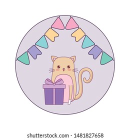 cute cat animal with gift box and garlands