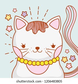 cute cat animal with hair and necklace