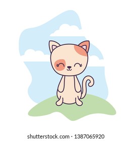 cute cat animal in landscape scene