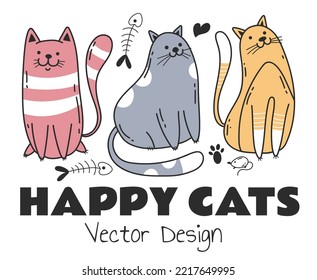 Cute cat animal line art doodle style abstract concept. Vector graphic design illustration element