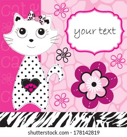 cute cat animal pattern invitation card vector illustration