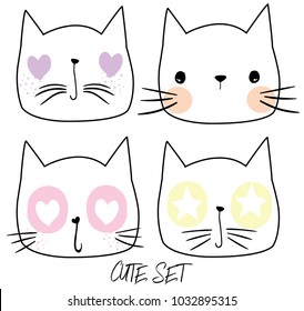 Cute Cat animal set cartoon artwork vector