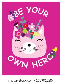 Cute cat animal slogan cartoon artwork vector