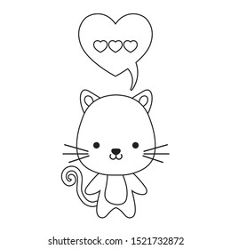 cute cat animal and speech bubble in shape heart vector illustration design