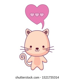 cute cat animal and speech bubble in shape heart vector illustration design