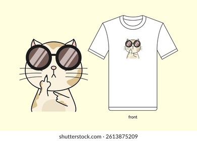 Cute cat animals showing gesture middle finge. Illustration vector design with T-shirt mockup. EPS 10