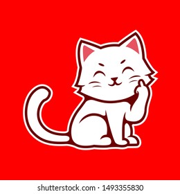 Cute cat animals showing hand middle sign simbol vector illustration - Vector