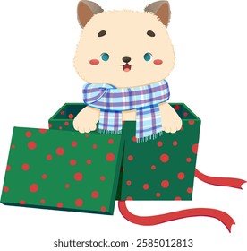 Cute cat appears from inside the Gift