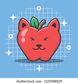 Cute cat apple character vector illustration. Unique animal fruit cartoon.