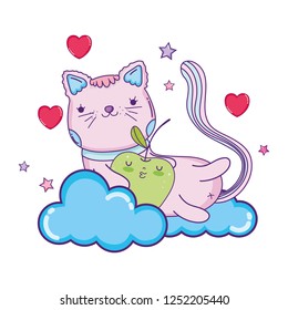 cute cat with apple fresh in cloud