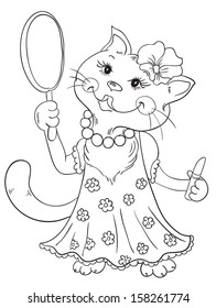 Cute cat applying make-up in the mirror