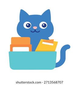 Gato lindo que arregla la tabla de asientos de la oficina en el espacio de trabajo moderno, planeando eficientemente mientras que agrega el encanto lúdico lindo a las ilustraciones profesionales de la oficina del Vector.