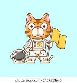 Cute cat astronaut animal kawaii chibi character mascot illustration outline style design set