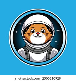 Cute Cat Astronaut Cartoon Mascot Logo Illustration