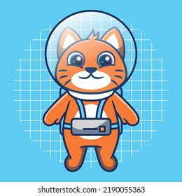 Cute cat in astronaut costume vector illustration. Flat cartoon style.