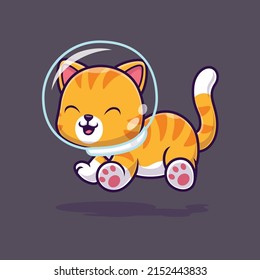 Cute cat astronaut floating in the space.